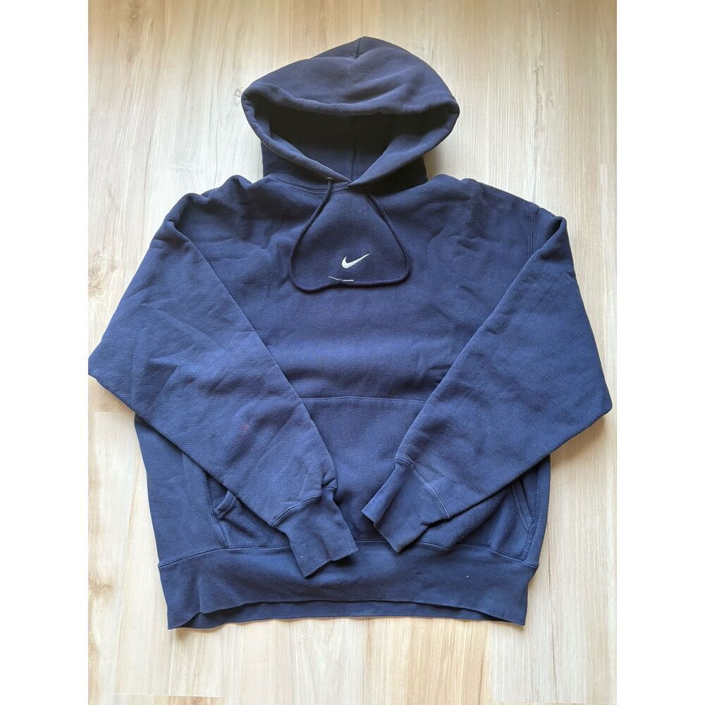 Vintage Nike Navy Blue Center Swoosh Hoodie XXL